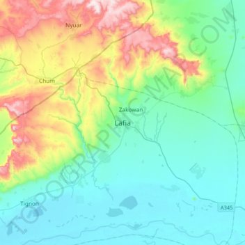 Lafia topographic map, elevation, terrain