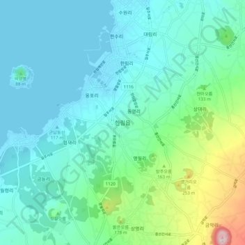 Hallim-eup topographic map, elevation, terrain