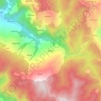 baliya topographic map, elevation, terrain