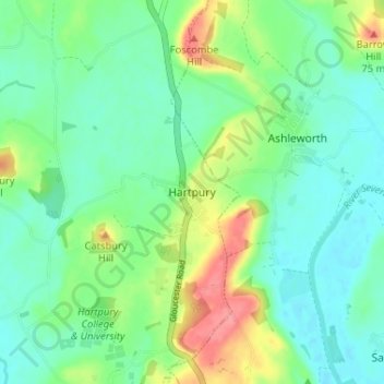 Hartpury topographic map, elevation, terrain