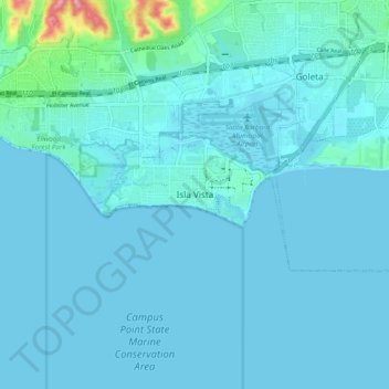 Isla Vista topographic map, elevation, terrain