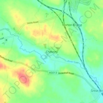 Chebsey topographic map, elevation, terrain