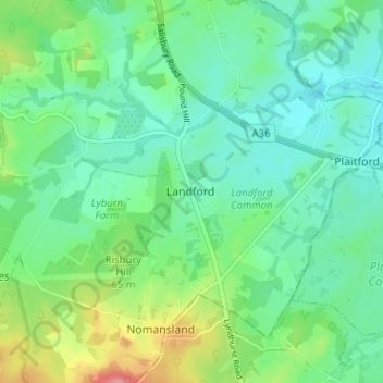 Landford topographic map, elevation, terrain