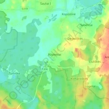 Rūsteikiai topographic map, elevation, terrain