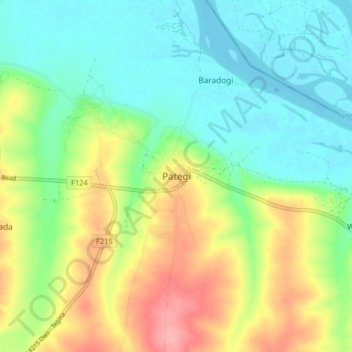 Pategi topographic map, elevation, terrain