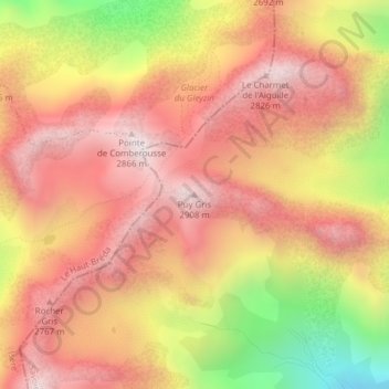 Puy Gris topographic map, elevation, terrain