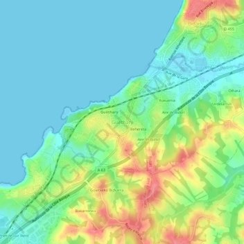 Guéthary topographic map, elevation, terrain