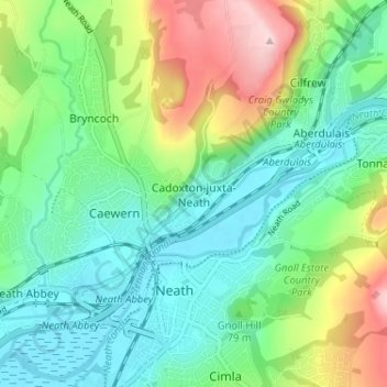 Cadoxton-juxta-Neath topographic map, elevation, terrain