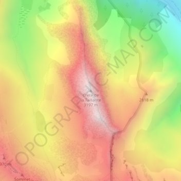 Crete de la Taillante topographic map, elevation, terrain