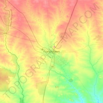 Francistown topographic map, elevation, terrain