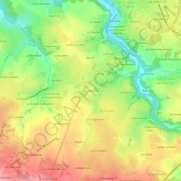 Le Landreau topographic map, elevation, terrain