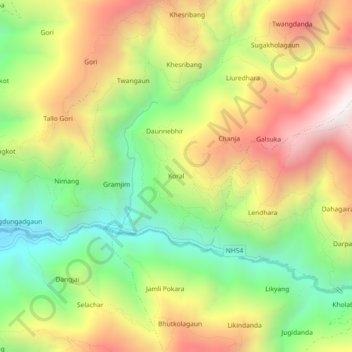 Koral topographic map, elevation, terrain