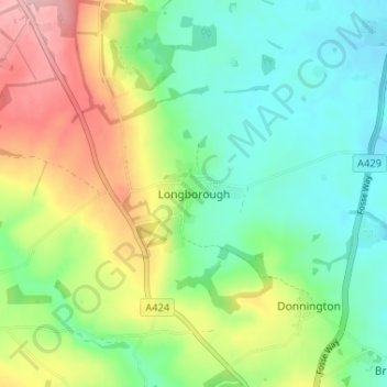 Longborough topographic map, elevation, terrain