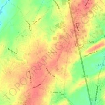 Roundtown topographic map, elevation, terrain