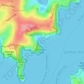 Chowder Bay topographic map, elevation, terrain