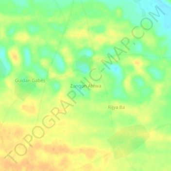 Zangon Atéwa topographic map, elevation, terrain