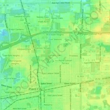 Gordon Oaks topographic map, elevation, terrain