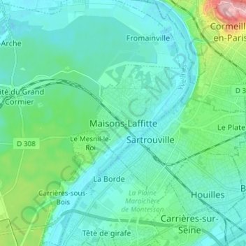 Maisons-Laffitte topographic map, elevation, terrain