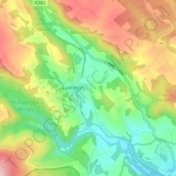 Wreyland topographic map, elevation, terrain
