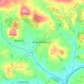 Broadhempston topographic map, elevation, terrain