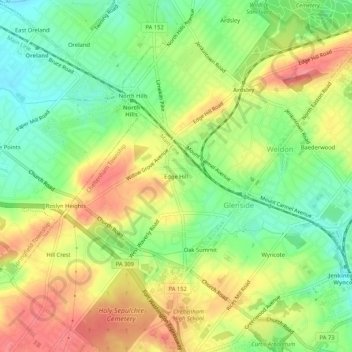 Edge Hill topographic map, elevation, terrain