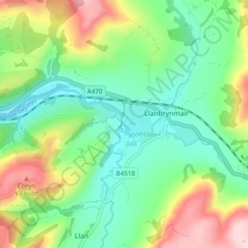 Tafolwern topographic map, elevation, terrain