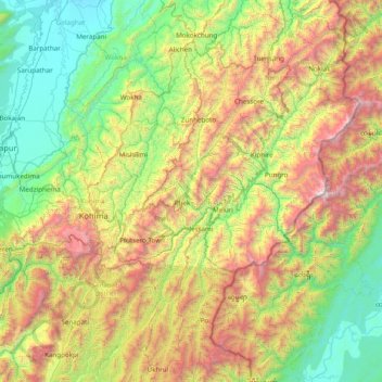 Phek topographic map, elevation, terrain