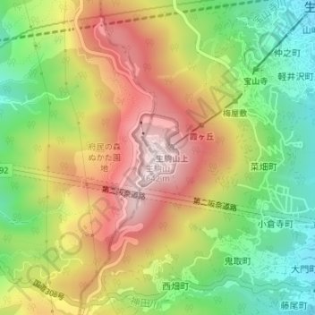 Mt. Ikoma topographic map, elevation, terrain