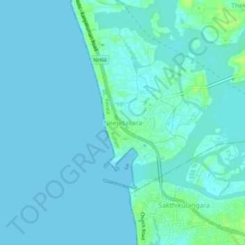 Neendakara topographic map, elevation, terrain