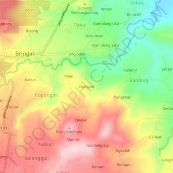 Dompon topographic map, elevation, terrain