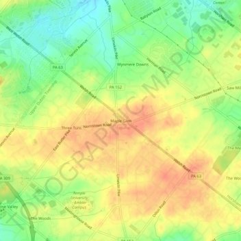 Maple Glen topographic map, elevation, terrain