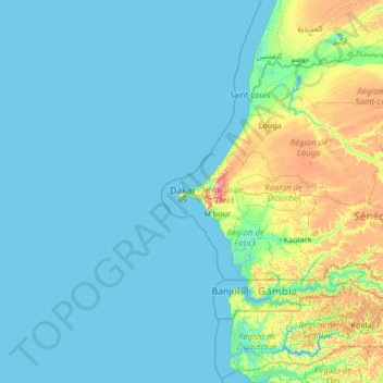 Dakar topographic map, elevation, terrain