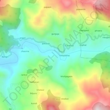 aneriya topographic map, elevation, terrain