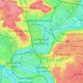 Le Perreux-sur-Marne topographic map, elevation, terrain