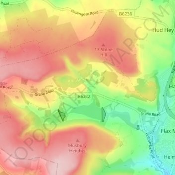 Haslingden Grane topographic map, elevation, terrain