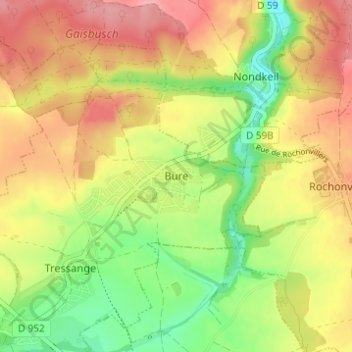 Bure topographic map, elevation, terrain
