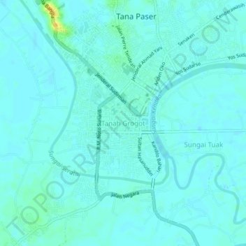 Tanah Grogot topographic map, elevation, terrain