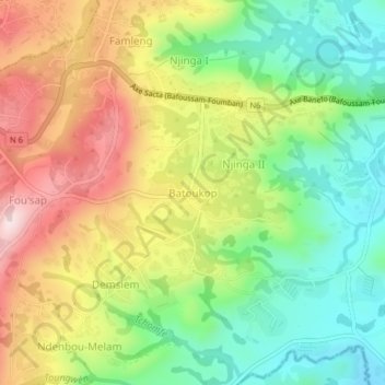 Batoukop topographic map, elevation, terrain