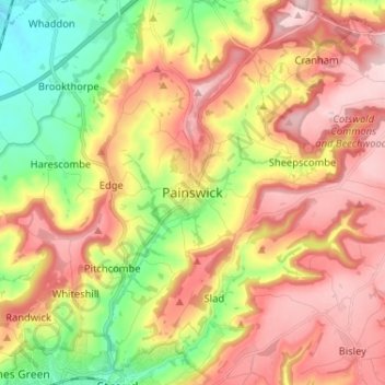 Painswick topographic map, elevation, terrain