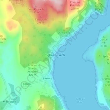 Tighnabruaich topographic map, elevation, terrain