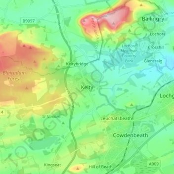 Kelty topographic map, elevation, terrain