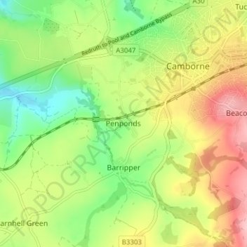 Penponds topographic map, elevation, terrain