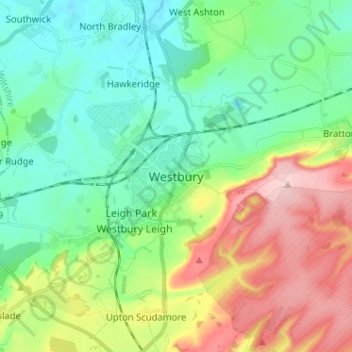 Westbury topographic map, elevation, terrain