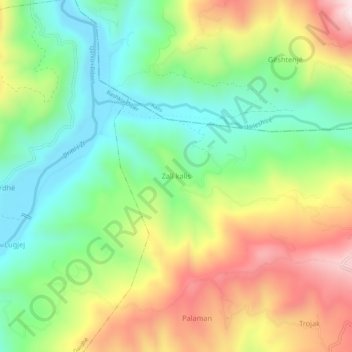 Zall kalis topographic map, elevation, terrain