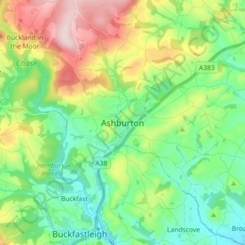 Ashburton topographic map, elevation, terrain