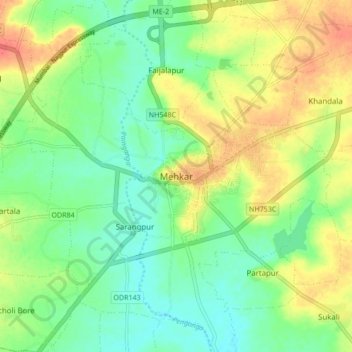 Mehkar topographic map, elevation, terrain