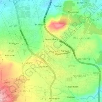 Karangjati topographic map, elevation, terrain