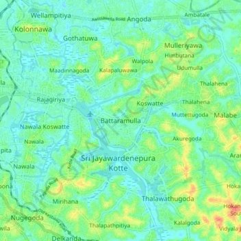 Battaramulla topographic map, elevation, terrain
