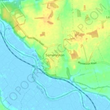 Somerleyton topographic map, elevation, terrain