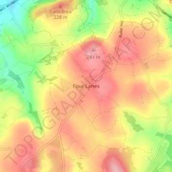 Four Lanes topographic map, elevation, terrain